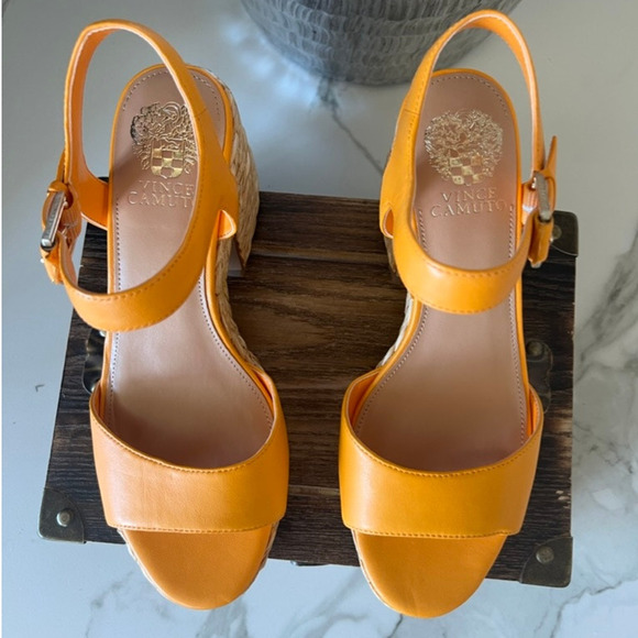 Vince Camuto Ranneli Leather Heeled Sandals in Mango - Picture 2 of 10